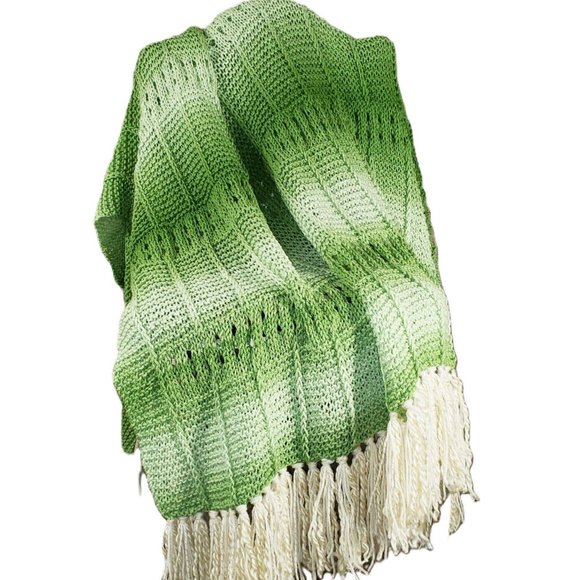 NEW Green Ombre Handmade Knitted Afghan Throw Knit Handmade Artisan Decor Gift - Picture 2 of 12